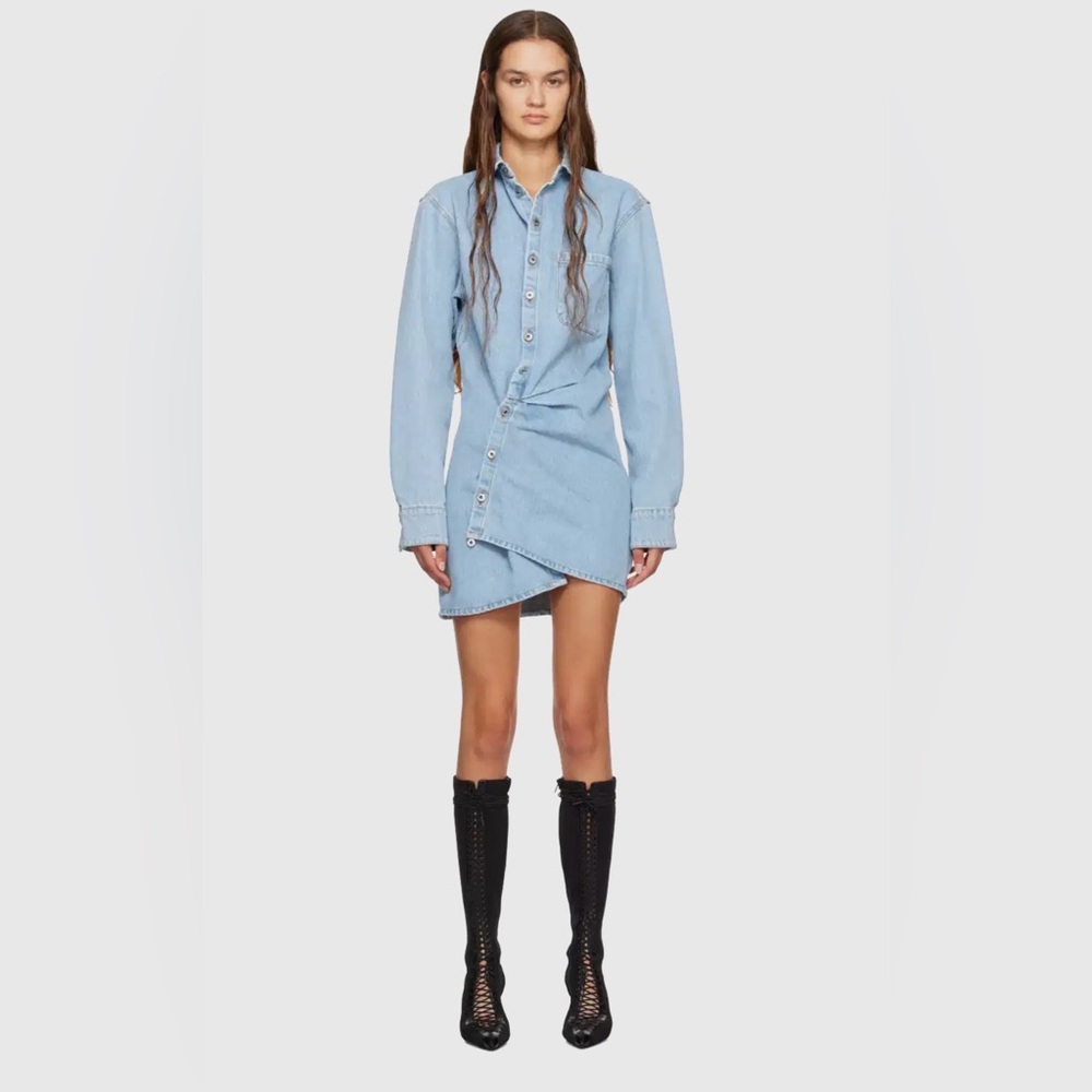Off-White Blue Twisted Denim Minidress